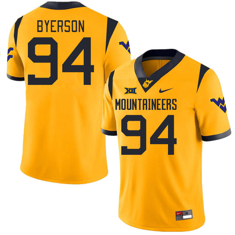 #94 Makai Byerson West Virginia Mountaineers College 2024 New Uniforms Football Jerseys Stitched Sale-Gold